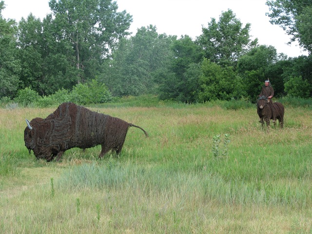 [0813 Barbed Wire Buffalo & Indian on Horseback at Sod House Museum Gothenburg NE[2].jpg]