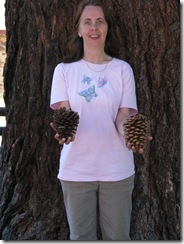 2750 Karen with giant pine cones from Douglas Fir Tree at MS Dixie II Cruise NV
