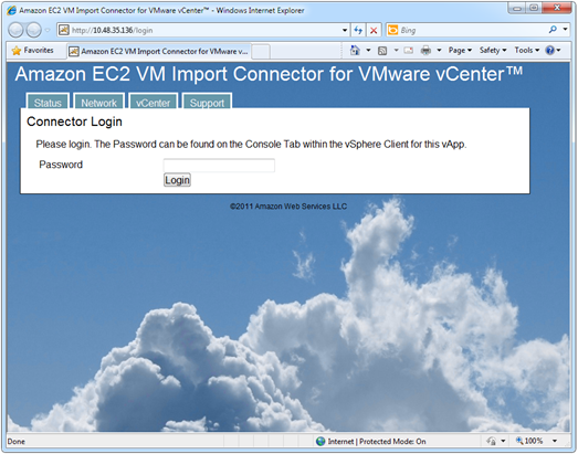 Amazon EC2 VM Import Connector for VMware vCenter web interface