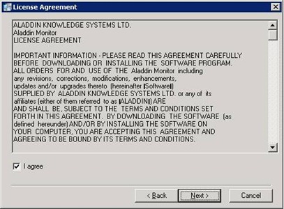 Aladdin HASP Monitor installer: license agreement screen