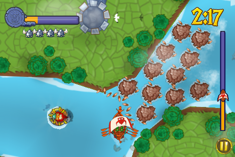 保護海盜船發著光的紅寶石，只要吃到它就可以限時內保護船不被破壞喔!