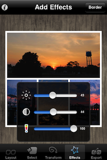 第四個步驟是 Effects效果，這個功能可以讓使用者調整畫面亮度、明暗度，以及色彩鮮豔度。