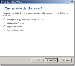 windows live writter selecciona servicio de blog