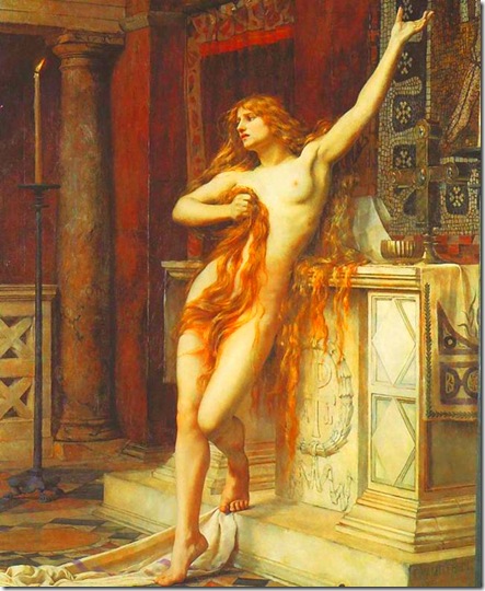 Hipatia, según versión de 1885 del pintor prerrafaelista inglés Charles William Mitchell. 