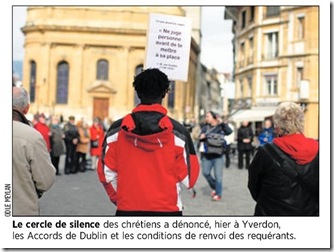 Cercle de silence à Yverdon. Photo Odile Meylan dans 24 Heures