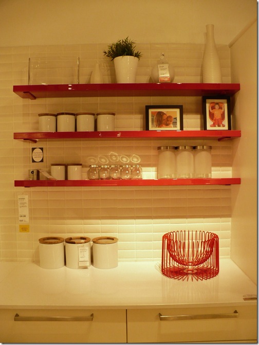 red shelves from IKEA