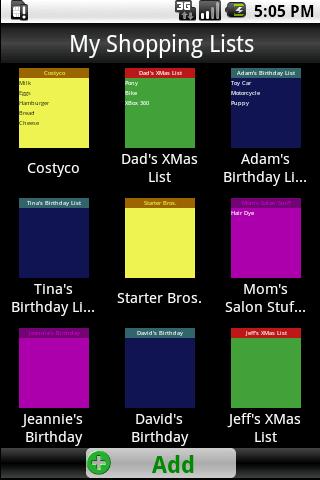 Shopping List Screen 1