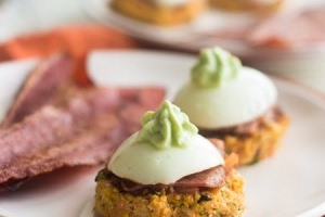 Mexican Carrot Fritters with Bacon and Egg {Gluten Free, Low Calorie, High Protein, Low Fat}