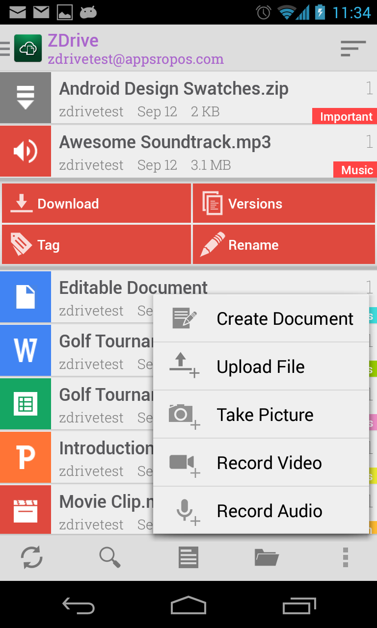 ZDrive: Zimbra Cloud Drive Screen 2