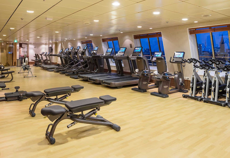 Maintain your workout regimen with scenic views of the sea in the Fitness Center aboard Crystal Symphony.