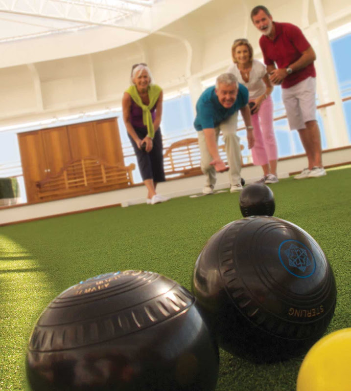 Game for a round of lawn bowls? You'll find it on Queen Elizabeth's games deck.