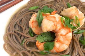 Soba Noodles and Shrimp in Gingered Broth