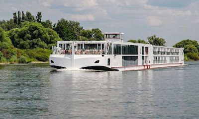 The river cruise ship Viking Tor on the Danube near Regensburg, Germany. 