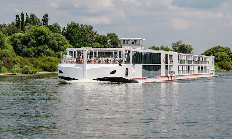 The river cruise ship Viking Tor on the Danube near Regensburg, Germany. 