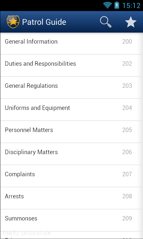 Android application NYPD Patrol Guide screenshort