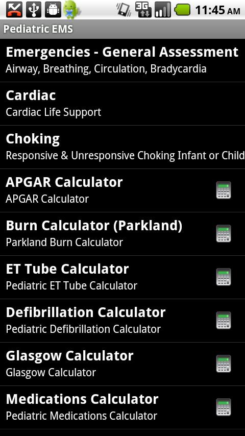 Android application Pediatric EMS screenshort