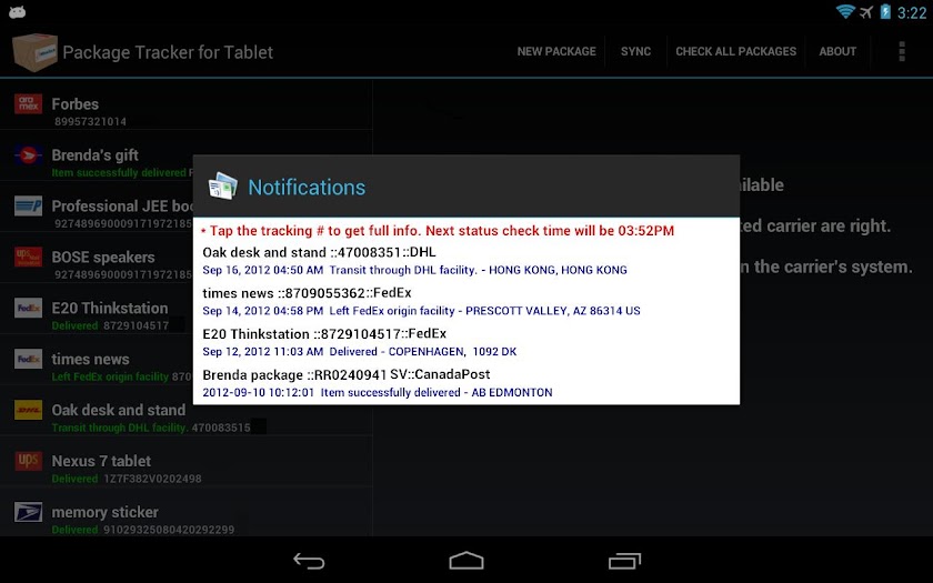 Package Tracker for Tablet Screen 2