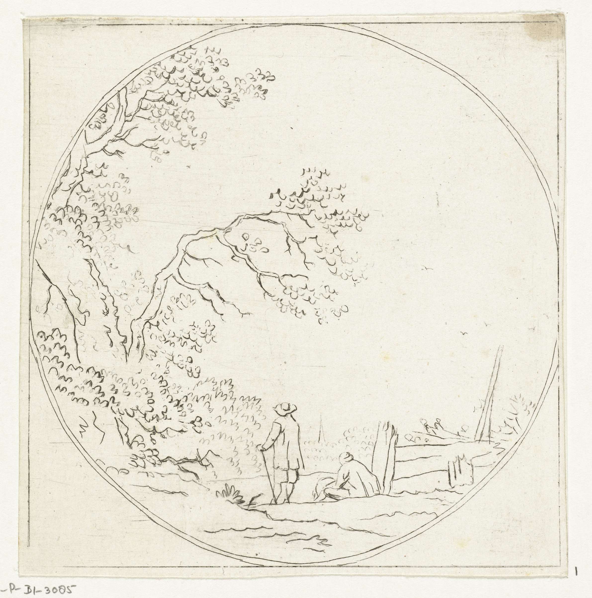 Landschap met twee wandelaars