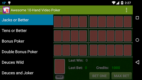 Android application Awesome 10-Hand Video Poker screenshort
