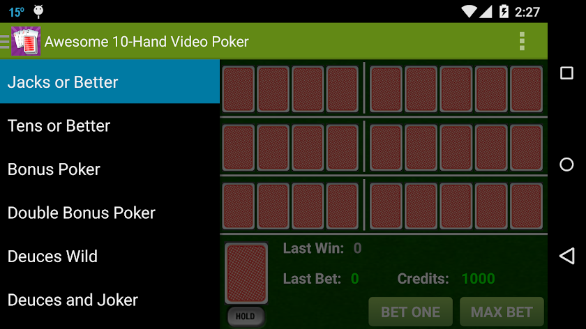 Awesome 10-Hand Video Poker Screen 1