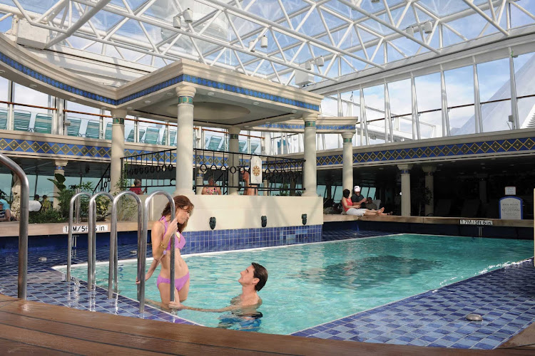 Grandeur of the Seas'  adults-only Solarium includes a pool, two whirlpools, a bar and sliding glass roof.
