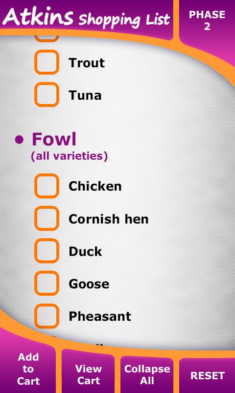 Atkins Diet Shopping List Screen 3