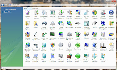 Windows Control Panel on Windows Vista Control Panel