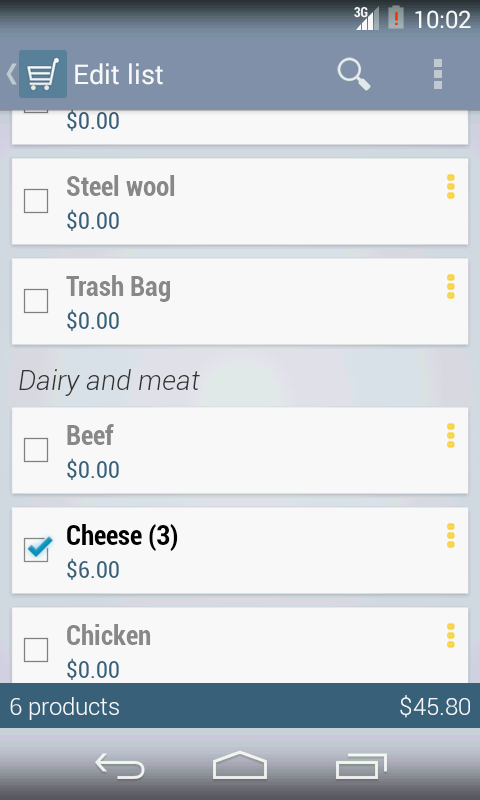 Ares Shopping List Screen 3