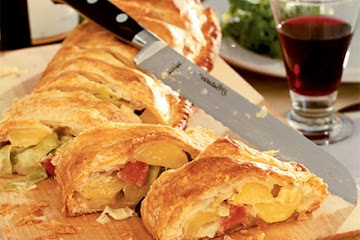Leek, potato & ham flip-over pie