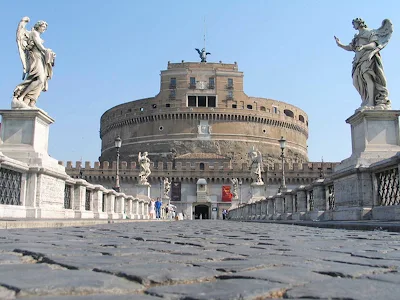 Ponte Sant' Angelo — a bridge completed in 134 AD by Roman Emperor Hadrian to span the Tiber River — in Rome.