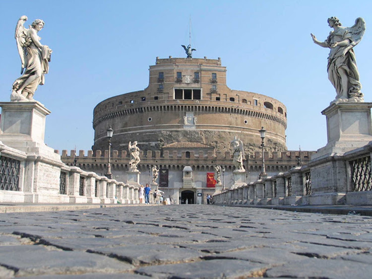 Ponte Sant' Angelo — a bridge completed in 134 AD by Roman Emperor Hadrian to span the Tiber River — in Rome.