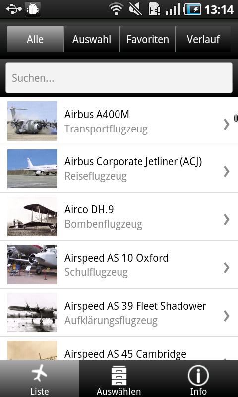 Android application 1000 Flugzeuge aus aller Welt screenshort