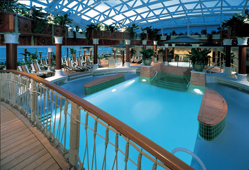 The tranquil Solarium, an adults-only area on Brilliance of the Seas, includes a pool, two whirlpools and its own café and bar.