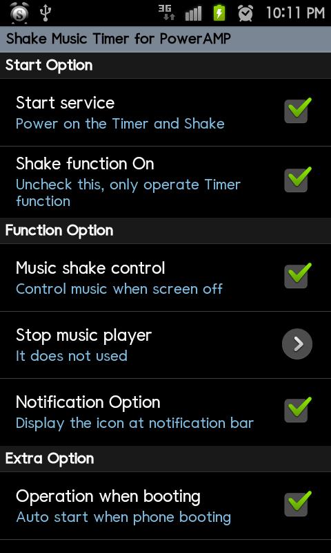 PowrAMP ShakeMusicTimer Screen 1