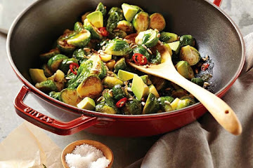 Roasted Brussels Sprouts with Avocado and Sunflower Seeds