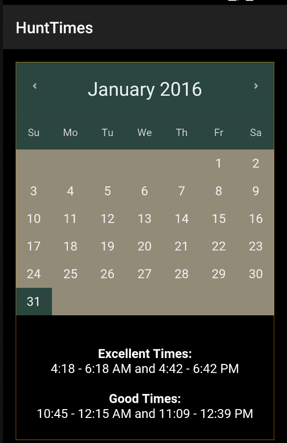 HuntTimes by DataSport Screen 1