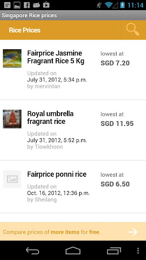 Singapore Rice prices