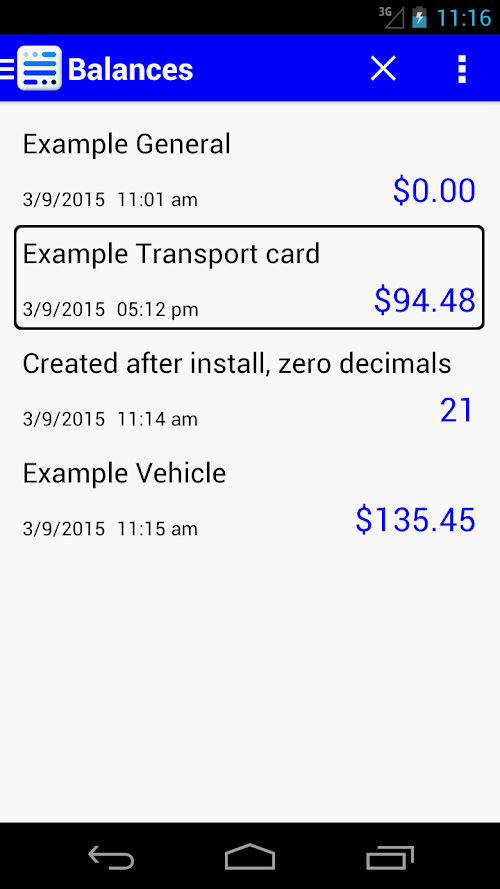 Android application Running Balance screenshort