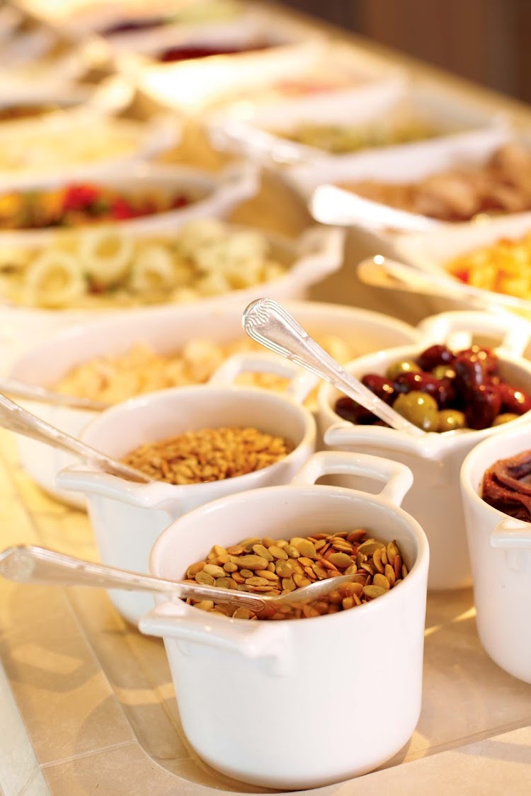 A gourmet salad bar features enough choices to make  everyone happy in the Lido Cafe aboard the Crystal Symphony.