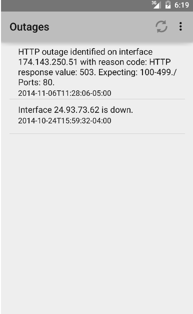Android application OpenNMS Outages screenshort