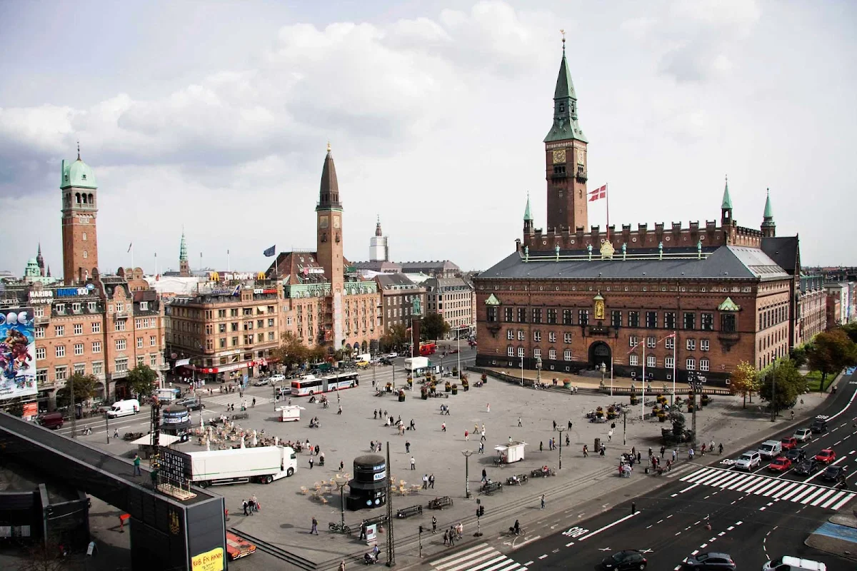 City-Hall-Square-Copenhagen - City Hall Square, part of the capital's city center, is one of the main squares in Copenhagen. Danes gather here for demonstrations, to pay tribute to sports heroes, for big concerts and for exhibitions. 