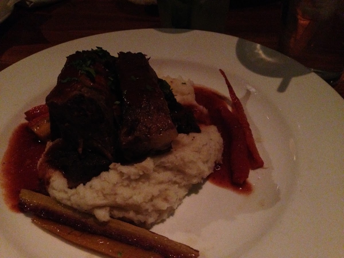 Short ribs. Carrots and mashed potatoes included.