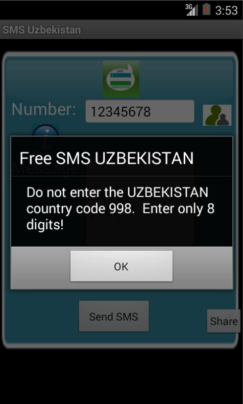 Free SMS Uzbekistan Screen 2
