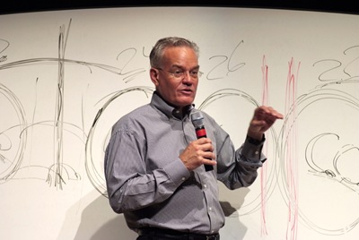 Bill Hybels in front of white board
