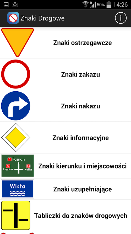 Android application Poznaj znaki drogowe PRO screenshort