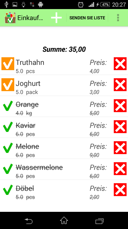 Android application Shopping List Pro screenshort