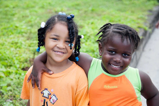 Two local girls on St. Eustatius. The island, discovered in 1493 by Christopher Columbus, has been claimed by many nations over the years, giving it a diverse, rich heritage.