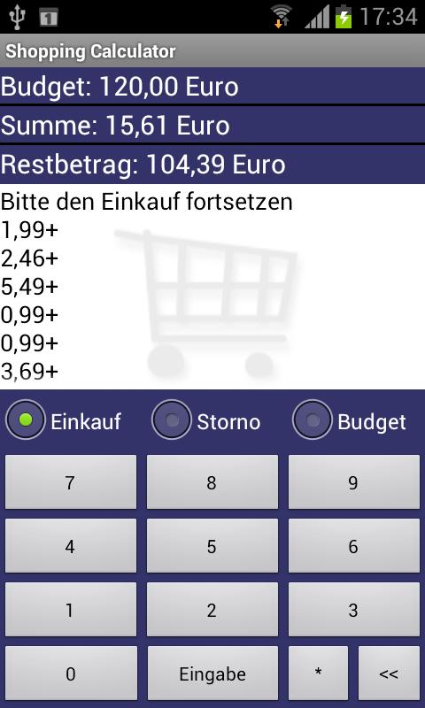 Android application Shopping Calculator screenshort