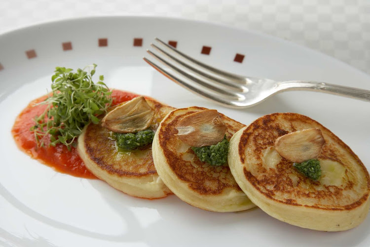 Goat Cheese Pancakes available at Murano aboard Celebrity Cruises.