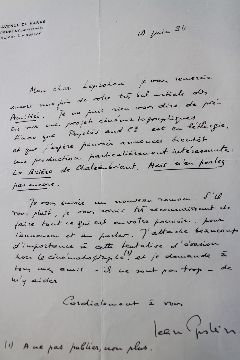Lettre De Jean Epstein Au Journaliste Et Ecrivain Pierre Leprohon Jean Epstein Google Arts Culture